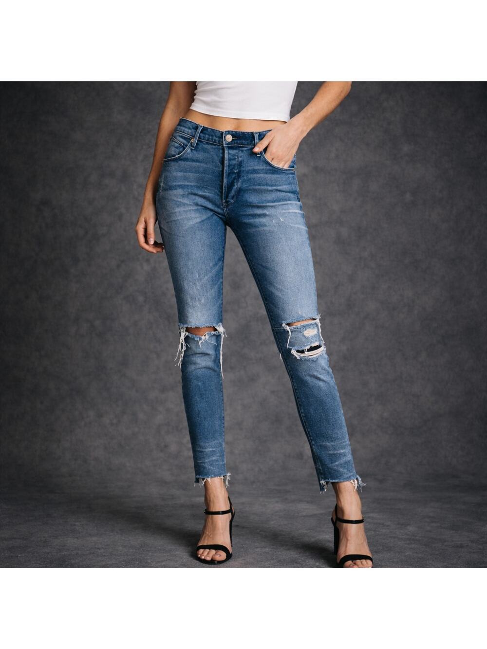 RtA Women's Distressed Denim Skinny Jeans Button fly blue wash size 24